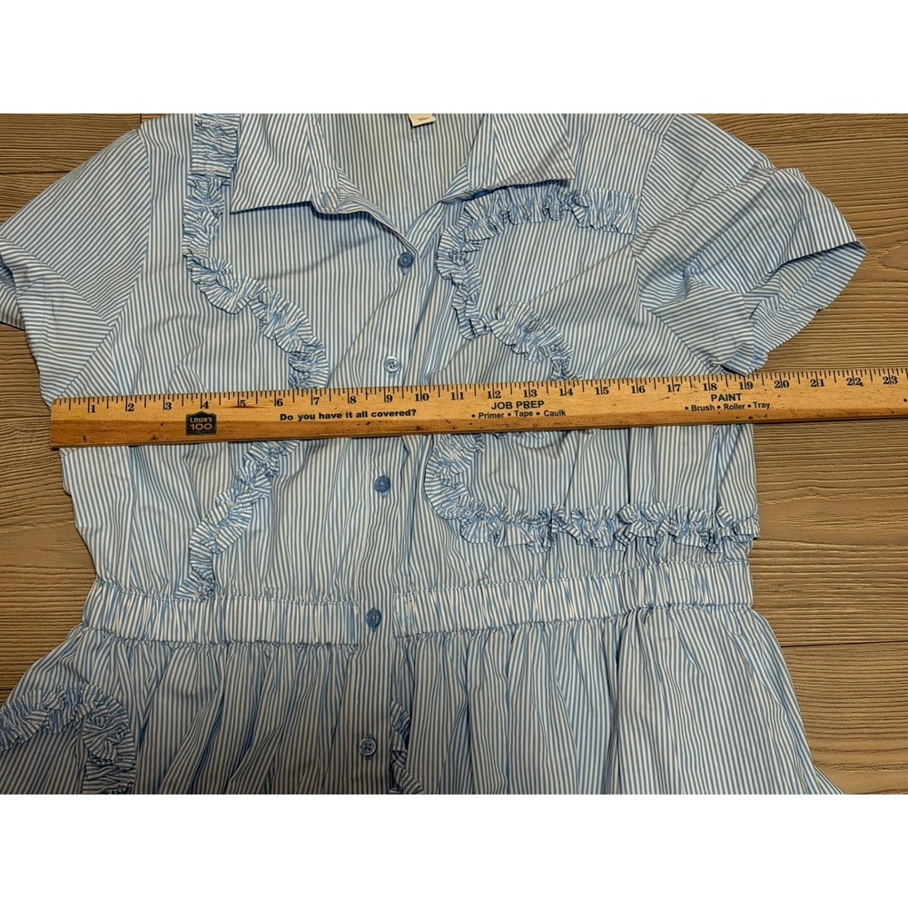 kate spade Light Blue Striped Ruffle Midi Dress - Picture 3 of 9